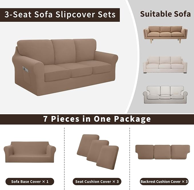 Easy-Going 7 Pieces Stretch Couch Cover Washable Sofa Cover Set - Image 3