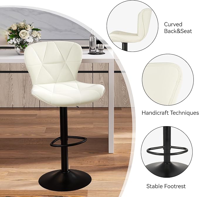 Nalupatio Modern Bar Stools Set of 2, Adjustable Faux Leather Upholstered - Image 4