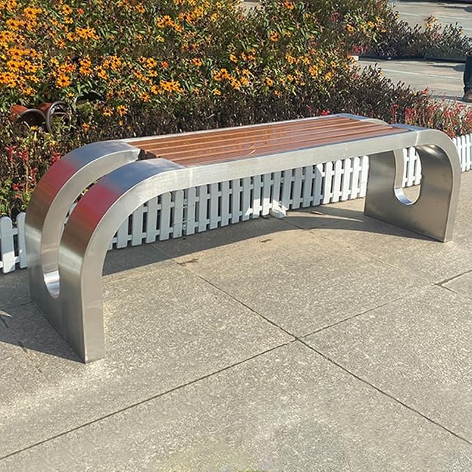 LITFAD Outdoor Indoor Bench Stainless Steel Metal Park Bench - Image 3