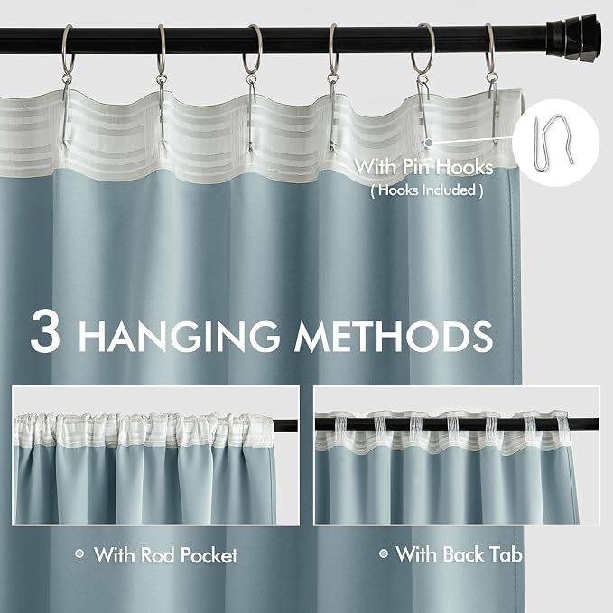 MIULEE Slate Blue Back Tab Blackout Curtains 120 Inch Long 2 Panels Set - Image 3
