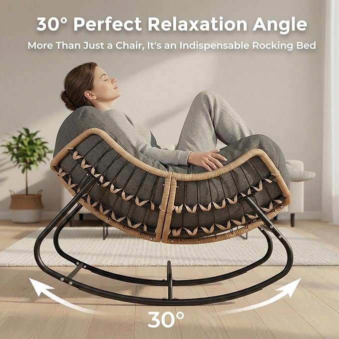 SWITTE Outdoor Papasan Rocking Chair, Oversized Patio Egg Chair - Image 4