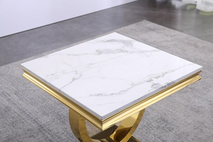 Henf Marble End Table Modern White Faux Marble Sofa Side Table - Image 5
