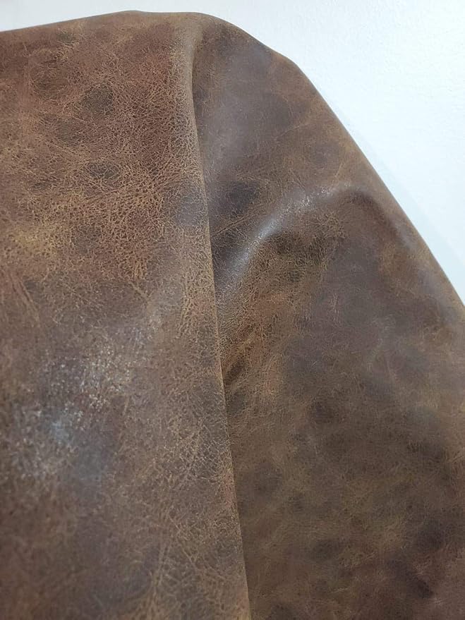 NAT Leathers | Brown Distressed Crazy Horse Oily Faux Vegan Leather PU | 4 Yard by NATLeathers