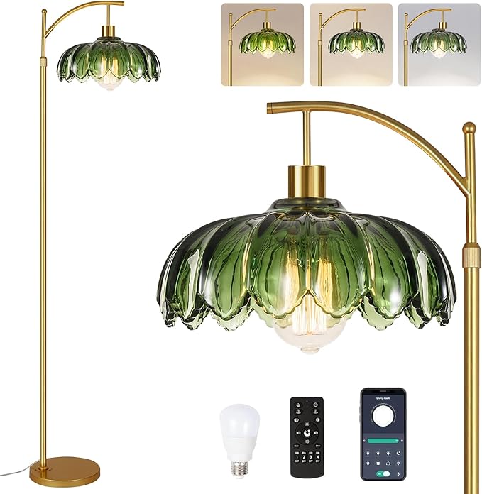 ZECOXOL Gold Floor Lamps for Living Room Vintage Green Floor Lamp by ZECOXOL