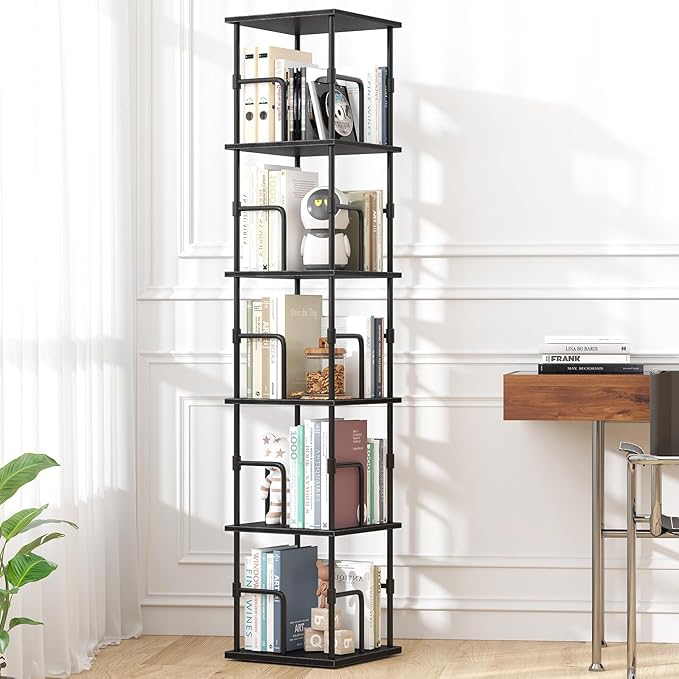 5-Tier Rotating Bookshelf, Freestanding Corner Bookshelf Industrial Style by Unknown