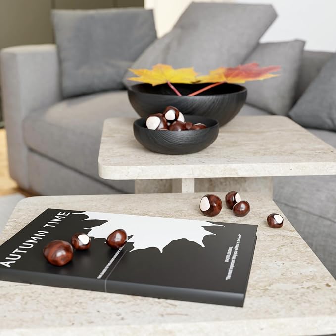 Travertine Efect Square Nesting Table Set of 2 Modern Coffee Table Small Side - Image 8