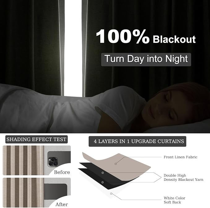 Topfinel Boho Farmhouse Black Out Linen Curtains 84 Inch Length 2 Panels Set - Image 6