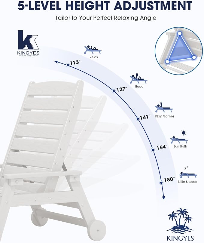 KINGYES HDPE Lounge Chair Outdoor Set of 4, Patio Chaise Lounge Recliner - Image 3
