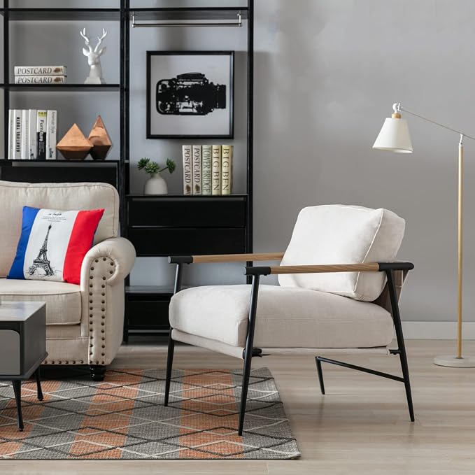 Ya-Home Mid-Century Accent Chair Set of 2, Soft Armchair Chenille Fabric Lounge - Image 7