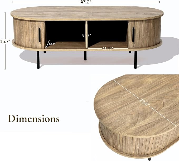 LuxenHome Oval Coffee Table - Image 2