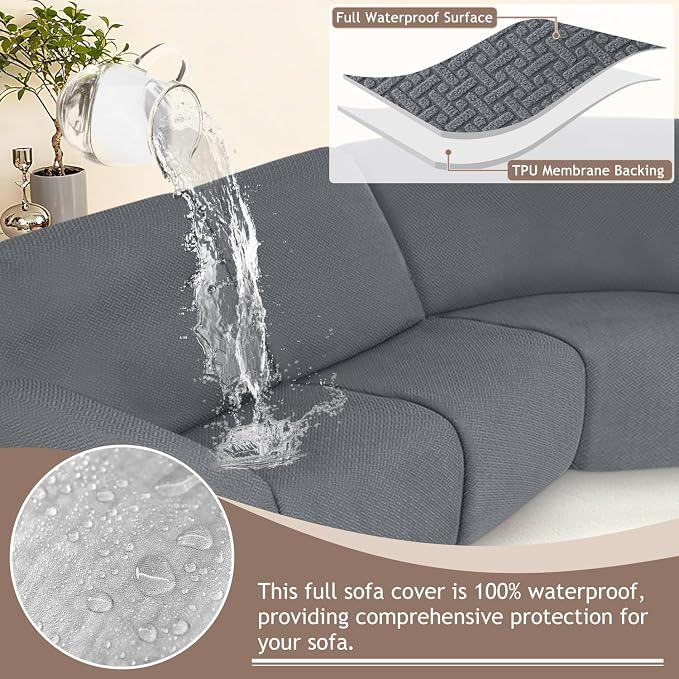 ALIECOM 100% Waterproof Recliner Sectional Couch Covers L Shape Stretch Corner - Image 4