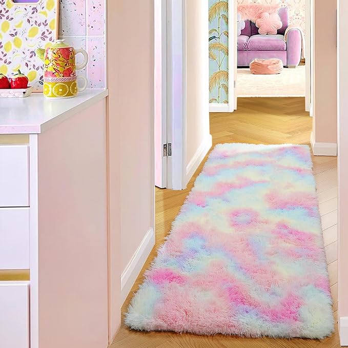 PAGISOFE Rainbow Runner Rugs for Girls Bedroom Hallway Plush Fluffy Rug 2x6 Ft - Image 9