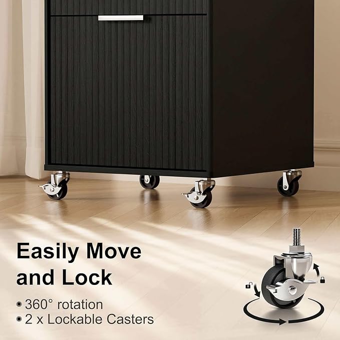 3 Drawers Fluted Mobile File Cabinet - Image 4