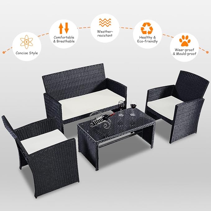 Goplus 4-Piece Rattan Patio Furniture Set, Outdoor Wicker Conversation Sofa - Image 6