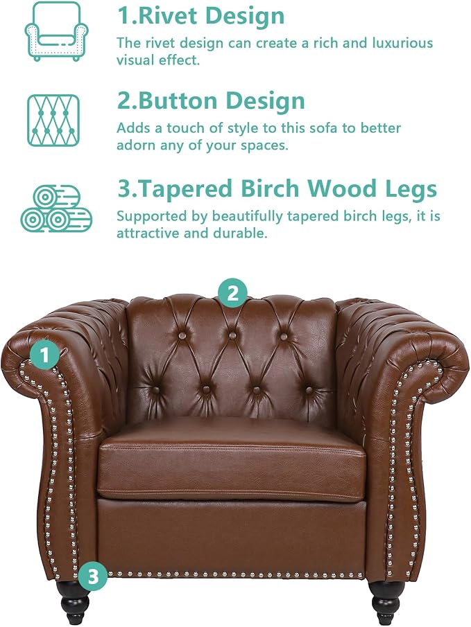 QHITTY 2 Piece Living Room Set, Sectional Chesterfield Sofa Chair Contemporary - Image 3