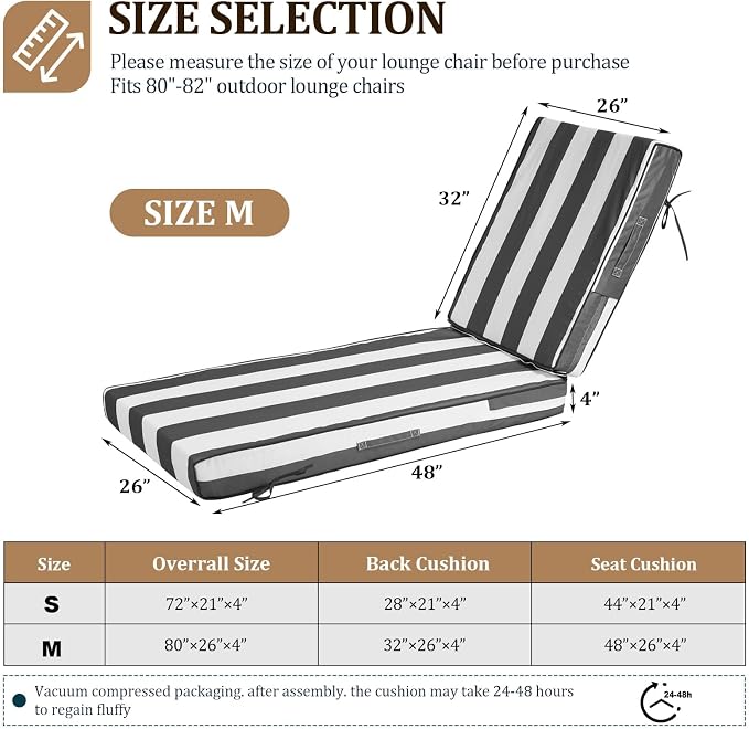 80x26x4in Lounge Cushions for Outdoor Furniture, Outdoor Lounge Chair Cushions - Image 2