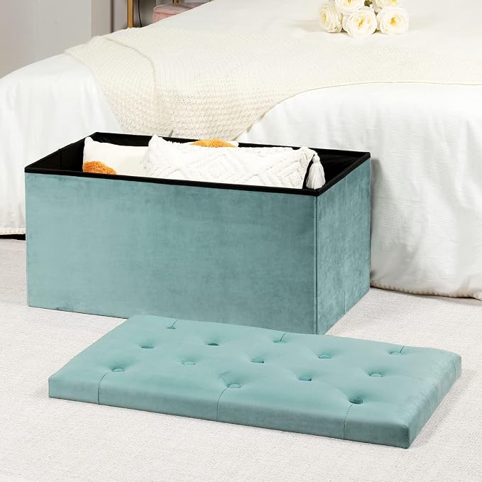 B FSOBEIIALEO Folding Storage Ottoman, Long Ottomans Shoes Bench, Velvet - Image 2