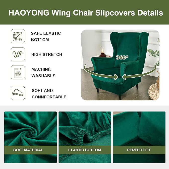 HAOYONG Velvet Wingback Armchair Covers 2-Piece Elastic Stretch Wingback Chair - Image 4