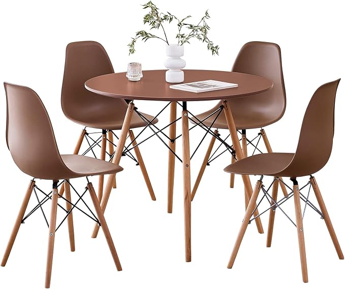 5-Piece Round Dining Table Set, Small 35.5" Kitchen Table Chairs Set of 4 Space by LECAFURHL
