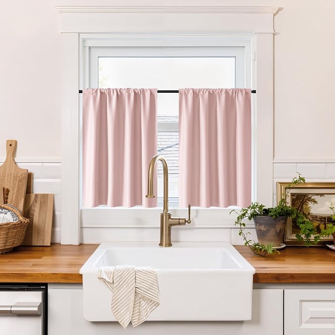 RYB HOME 100% Blackout Basement Curtains 24 inches Long, Heat & UV Blocking by RYBHOME