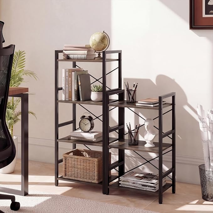 Tangkula 3-Tier Industrial Bookshelf, 16.5" Width Wooden Open Bookcase - Image 2
