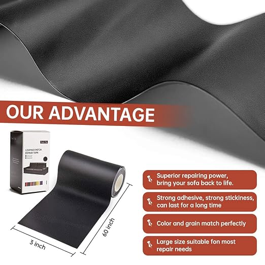 Cindy's Tape Leather Repair Patch Tape Kit Black 3 x 60 inch Self Adhesive - Image 2