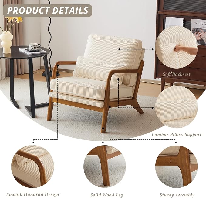 Karl home Mid-Century Modern Accent Chair, Living Room Chairs - Image 3