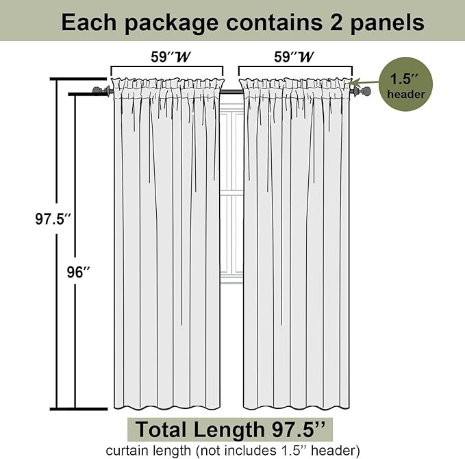 Lecloud Turquoise Sheer Curtains 96 Inches Long 2 Pcs, Light Filtering Window - Image 3
