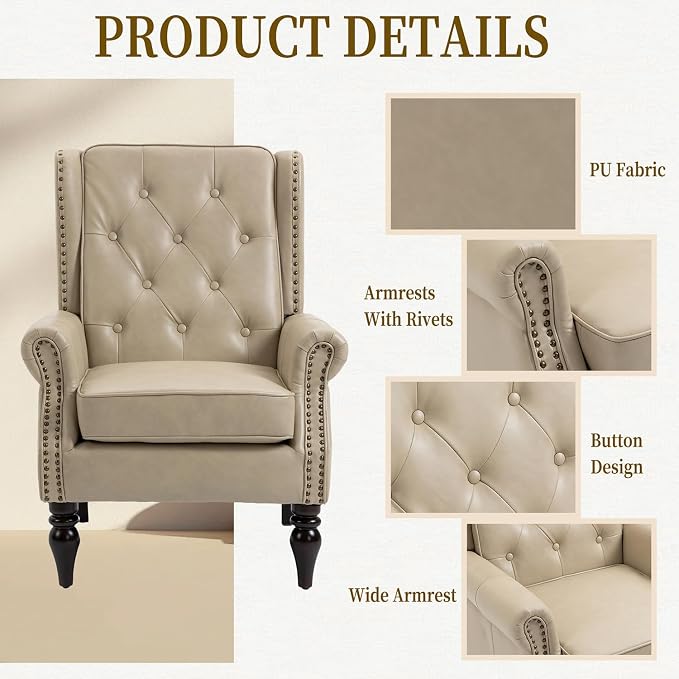 Mid-Century Wingback Chair, PU Leather Accent Chair - Image 4