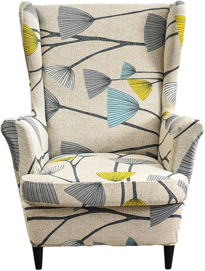 HAOYONG Printed Wingback Chair Covers 2 Pieces Wing Chair Slipcover High by HAOYONG