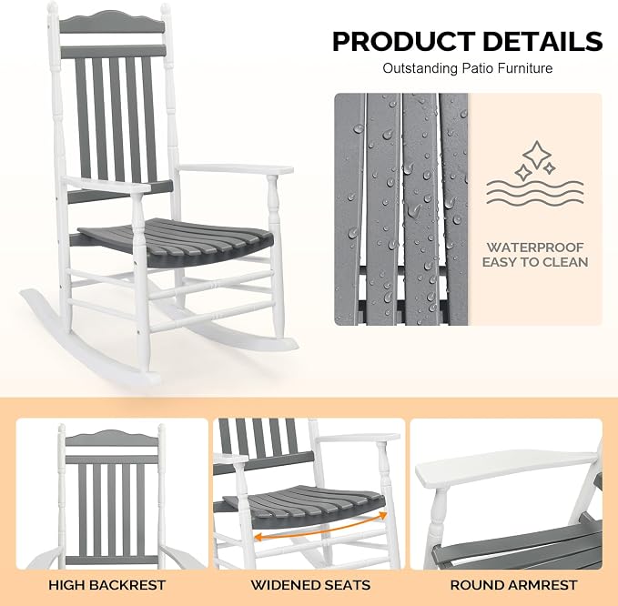 VINGLI Wooden Rocking Chair Outdoor, Patio Rockers - Image 5