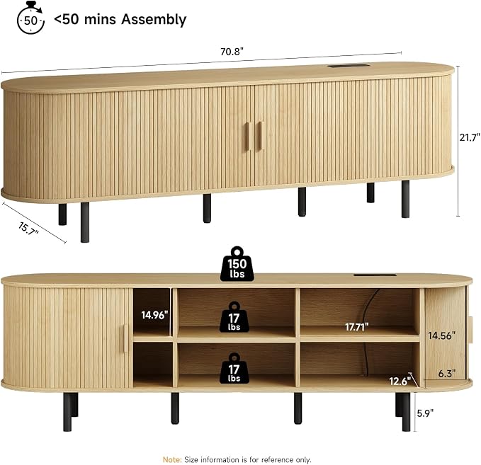 ONBRILL 70.8" TV Stand with Power Outlet - Image 2