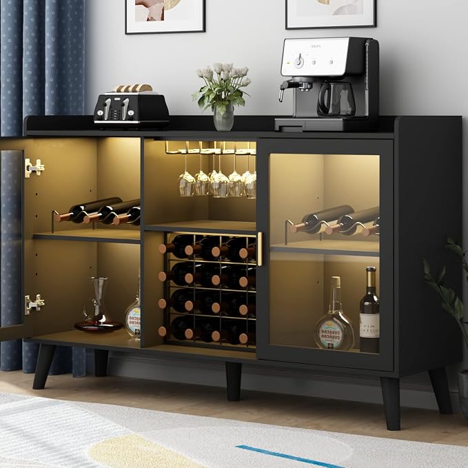 Auromie Wine Bar Cabinet with Led Light, Home Coffee Cabinet with Wine and - Image 8