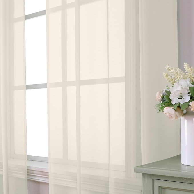 Aiyufeng Cream Sheer Curtains 63 Inch Length 2 Panels Set - Image 6