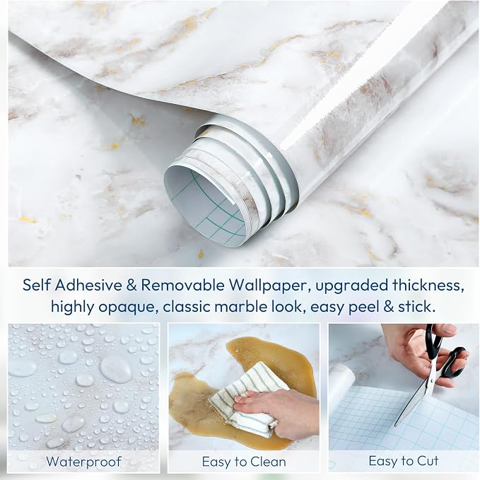rabbitgoo Glossy Marble Contact Paper Peel and Stick Wallpaper 17.5" X 118.1" - Image 6