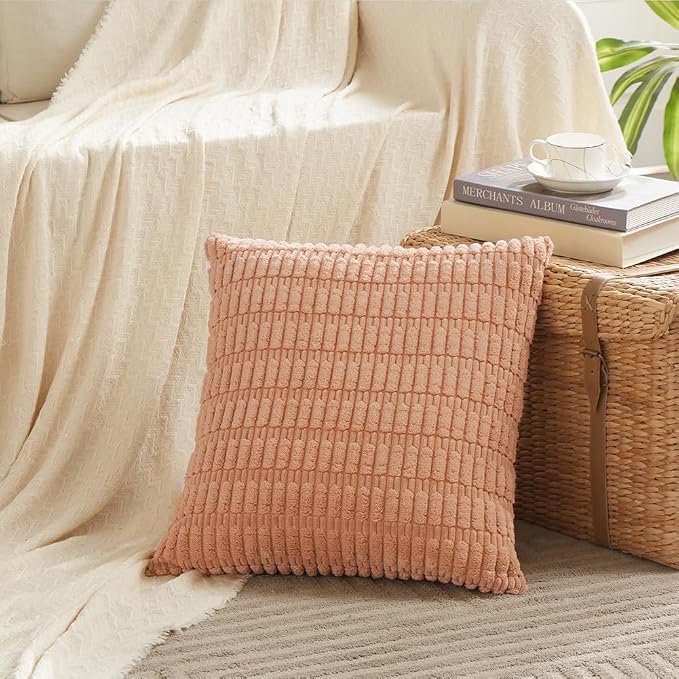Fancy Homi 4 Packs Peach Decorative Throw Pillow Covers 20x20 Inch - Image 2
