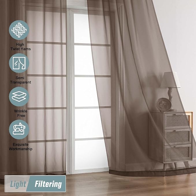 Chocolate Sheer Curtains for Window 96 Inches Long 2 Panels Set, Soft Airy - Image 5