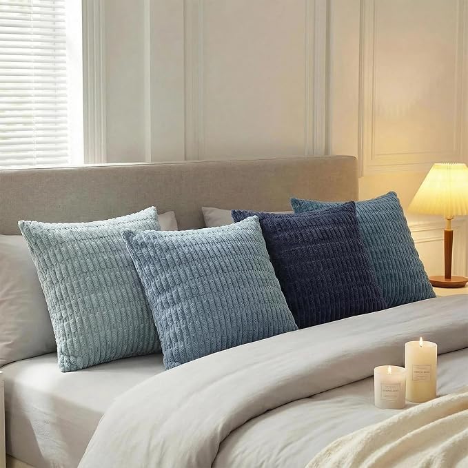 Fancy Homi Set of 4 Blue Boho Decorative Throw Pillow Covers 22x22 Inch - Image 8