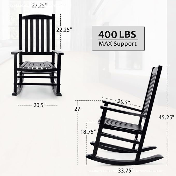 Hupmad Wooden Rocking Chair Outdoor Oversized Porch Rocker Chair, Patio Wooden - Image 3