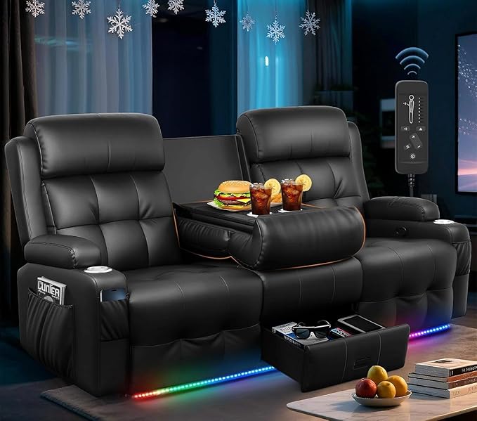3-Seater Loveseat Recliner Sofa, Home Theater Seating Reclining Couch by TOMOSLTER