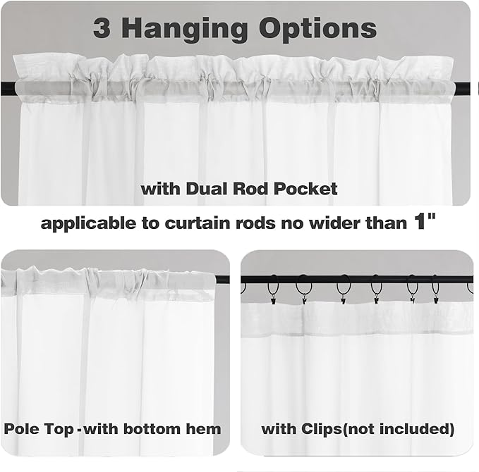 Chyhomenyc White Sheer Curtains 36 inch Length 2 Panels Set, Light Filtering - Image 8
