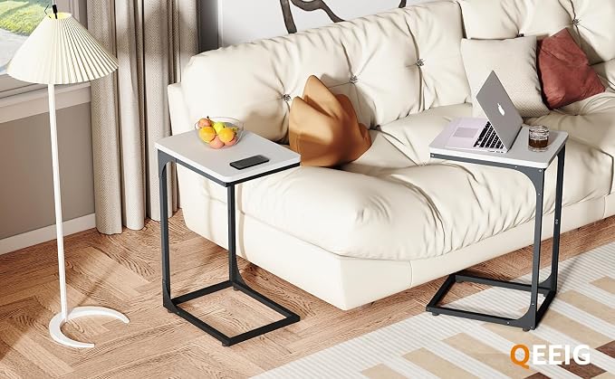 QEEIG C Table Side Table Set of 2 Living Room Sets C Shaped Couch Tray End - Image 8