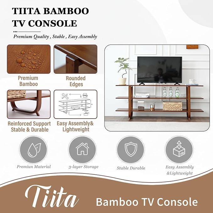 Tiita Wooden TV Stand for 65 Inch TV, Modern Media Console Table - Image 9