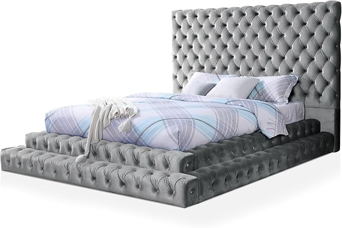 Furniture of America Sable Fabric Upholstered Step Up Queen-Size Platform Bed by FurnitureofAmerica