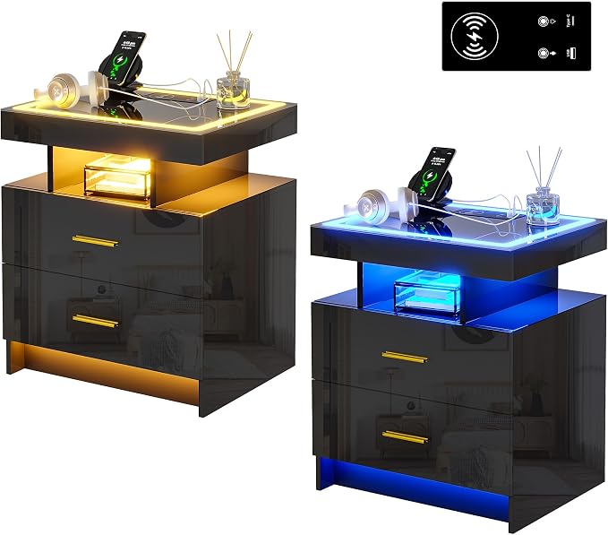 HNEBC Auto LED Nightstand Set of 2, Smart Night Stand - Image 9