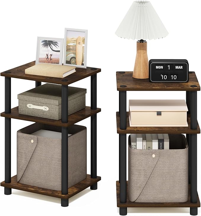 Furinno JUST Side Table Set of 2, 3-Tier Modern End Tables, Open Shelves Night - Image 8