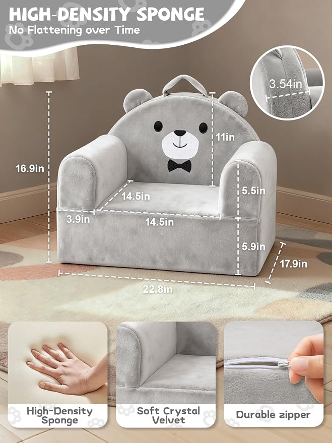 Kids Sofa Chair with Removable Washable Cover & Magic-Tape Backrest Toddler - Image 2
