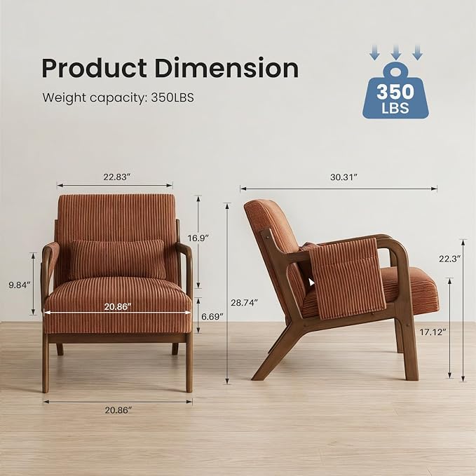 DUMOS Mid Century Modern Accent Chair, Upholstered Armchair - Image 2