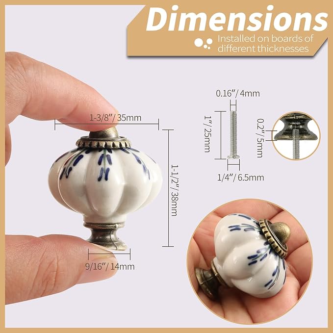 Ivory Pumpkin Knobs 12 Pack Ceramic Cabinet Knobs Vintage Drawer Pulls - Image 4