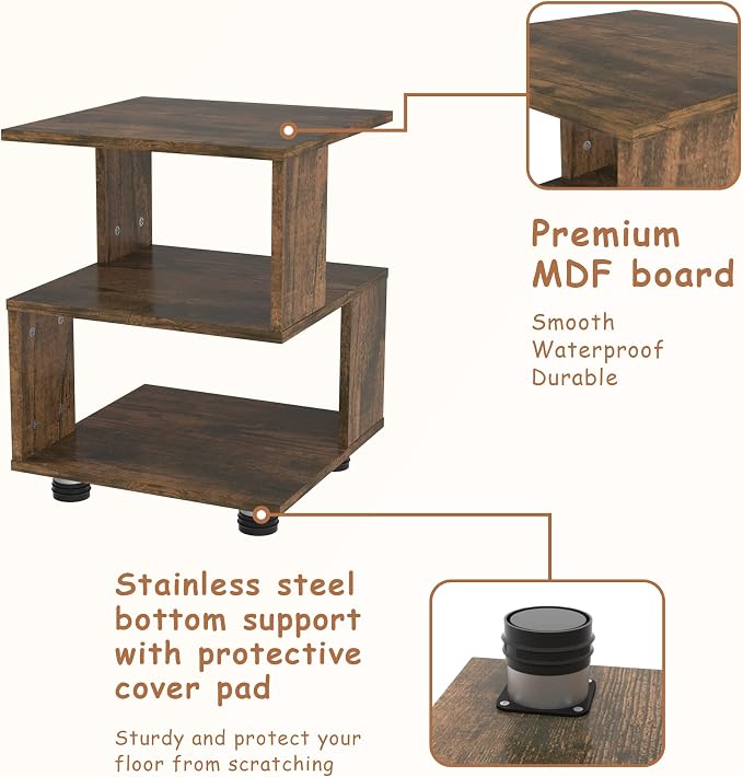 BROWN-BROWN Nightstand, Japanese Tatami Style Small End Table, 2 Tiers Sofa - Image 5